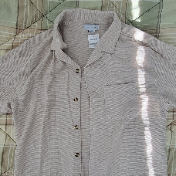 Tan Beach Short Sleeve Button shirt for the beach/summer vibes - Picture 1 of 1